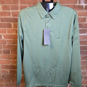 MIER Mens Medium Green Long Sleeve Polo Shirt Performance Outdoor Hiking NWT